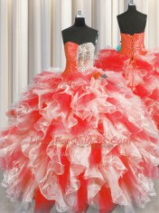 Fine Floor Length Red Quinceanera Gown Sweetheart Sleeveless Lace Up