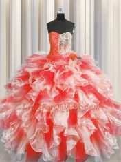 Fine Floor Length Red Quinceanera Gown Sweetheart Sleeveless Lace Up