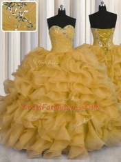 Sexy Organza Sleeveless Floor Length 15 Quinceanera Dress and Beading and Ruffles