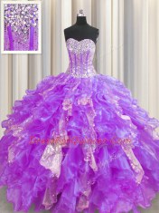Sequins Visible Boning Floor Length Lavender Quinceanera Gown Sweetheart Sleeveless Lace Up