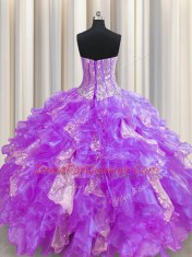 Sequins Visible Boning Floor Length Lavender Quinceanera Gown Sweetheart Sleeveless Lace Up