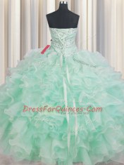 Sleeveless Lace Up Floor Length Beading and Ruffles Quinceanera Gowns
