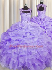 Scoop Lavender Sleeveless Floor Length Beading and Pick Ups Lace Up Ball Gown Prom Dress