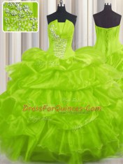 Decent Pick Ups Sleeveless Organza Lace Up Quinceanera Gowns for Military Ball and Sweet 16 and Quinceanera