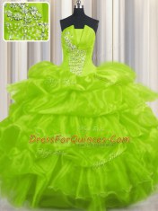 Decent Pick Ups Sleeveless Organza Lace Up Quinceanera Gowns for Military Ball and Sweet 16 and Quinceanera
