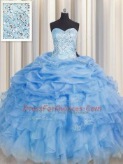 Floor Length Ball Gowns Sleeveless Baby Blue 15th Birthday Dress Lace Up