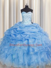 Floor Length Ball Gowns Sleeveless Baby Blue 15th Birthday Dress Lace Up