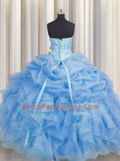Floor Length Ball Gowns Sleeveless Baby Blue 15th Birthday Dress Lace Up