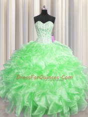 Visible Boning Sleeveless Beading and Ruffles Floor Length Sweet 16 Quinceanera Dress