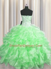 Visible Boning Sleeveless Beading and Ruffles Floor Length Sweet 16 Quinceanera Dress