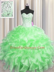 Visible Boning Sleeveless Beading and Ruffles Floor Length Sweet 16 Quinceanera Dress