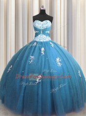 Luxury Teal Sweetheart Neckline Beading and Appliques Vestidos de Quinceanera Sleeveless Lace Up