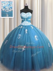 Luxury Teal Sweetheart Neckline Beading and Appliques Vestidos de Quinceanera Sleeveless Lace Up