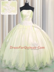 Fashion Ball Gowns Quinceanera Dresses Light Yellow Strapless Taffeta Sleeveless Floor Length Lace Up