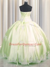 Fashion Ball Gowns Quinceanera Dresses Light Yellow Strapless Taffeta Sleeveless Floor Length Lace Up
