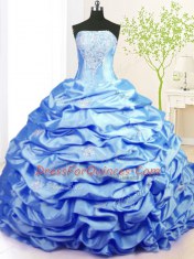 Exceptional Taffeta Sleeveless With Train Sweet 16 Dresses Sweep Train and Beading and Pick Ups