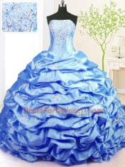 Exceptional Taffeta Sleeveless With Train Sweet 16 Dresses Sweep Train and Beading and Pick Ups