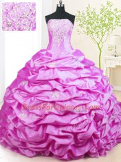 Decent Pick Ups Lilac Sleeveless Taffeta Sweep Train Lace Up Sweet 16 Dress for Military Ball and Sweet 16 and Quinceanera