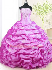 Decent Pick Ups Lilac Sleeveless Taffeta Sweep Train Lace Up Sweet 16 Dress for Military Ball and Sweet 16 and Quinceanera