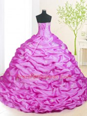 Decent Pick Ups Lilac Sleeveless Taffeta Sweep Train Lace Up Sweet 16 Dress for Military Ball and Sweet 16 and Quinceanera