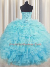 Aqua Blue Sleeveless Beading and Ruffles Floor Length Sweet 16 Quinceanera Dress
