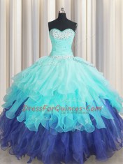 Dazzling Multi-color Ball Gowns Beading and Ruffles and Ruffled Layers and Sequins Sweet 16 Dress Lace Up Organza Sleeveless Floor Length