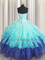 Dazzling Multi-color Ball Gowns Beading and Ruffles and Ruffled Layers and Sequins Sweet 16 Dress Lace Up Organza Sleeveless Floor Length