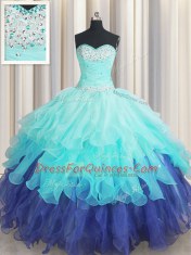 Dazzling Multi-color Ball Gowns Beading and Ruffles and Ruffled Layers and Sequins Sweet 16 Dress Lace Up Organza Sleeveless Floor Length