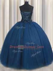 Teal Sweet 16 Dresses Military Ball and Sweet 16 and Quinceanera and For with Beading and Ruching and Belt Sweetheart Sleeveless Lace Up