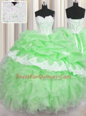Charming Sweetheart Neckline Beading and Appliques and Ruffles and Pick Ups Sweet 16 Dress Sleeveless Lace Up