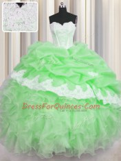 Charming Sweetheart Neckline Beading and Appliques and Ruffles and Pick Ups Sweet 16 Dress Sleeveless Lace Up