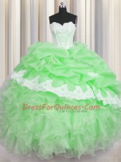 Charming Sweetheart Neckline Beading and Appliques and Ruffles and Pick Ups Sweet 16 Dress Sleeveless Lace Up