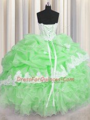 Charming Sweetheart Neckline Beading and Appliques and Ruffles and Pick Ups Sweet 16 Dress Sleeveless Lace Up