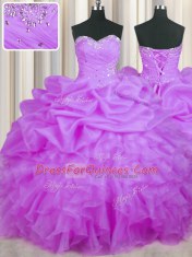 Sumptuous Purple Lace Up Sweet 16 Dresses Beading and Ruffles and Pick Ups Sleeveless Floor Length