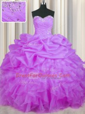Sumptuous Purple Lace Up Sweet 16 Dresses Beading and Ruffles and Pick Ups Sleeveless Floor Length