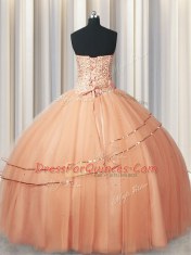 Deluxe Visible Boning Really Puffy Sleeveless Lace Up Floor Length Beading and Ruching Quinceanera Dress