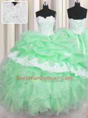 Dynamic Sleeveless Lace Up Floor Length Beading and Appliques and Ruffles and Pick Ups 15th Birthday Dress