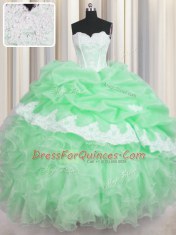 Dynamic Sleeveless Lace Up Floor Length Beading and Appliques and Ruffles and Pick Ups 15th Birthday Dress