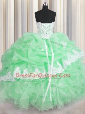 Dynamic Sleeveless Lace Up Floor Length Beading and Appliques and Ruffles and Pick Ups 15th Birthday Dress