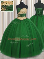 Sweetheart Sleeveless Lace Up Ball Gown Prom Dress Green Tulle