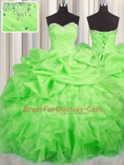 Customized Lace Up Sweetheart Beading and Ruffles and Ruching and Pick Ups Quinceanera Gown Organza Sleeveless