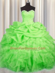Customized Lace Up Sweetheart Beading and Ruffles and Ruching and Pick Ups Quinceanera Gown Organza Sleeveless