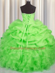 Customized Lace Up Sweetheart Beading and Ruffles and Ruching and Pick Ups Quinceanera Gown Organza Sleeveless