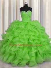 Fantastic Sleeveless Lace Up Floor Length Beading and Ruffles Quince Ball Gowns
