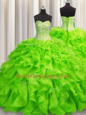 Pretty Visible Boning Sleeveless Organza Lace Up Ball Gown Prom Dress for Military Ball and Sweet 16 and Quinceanera