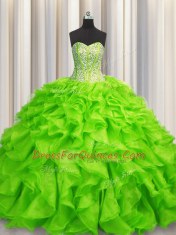 Pretty Visible Boning Sleeveless Organza Lace Up Ball Gown Prom Dress for Military Ball and Sweet 16 and Quinceanera