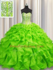 Pretty Visible Boning Sleeveless Organza Lace Up Ball Gown Prom Dress for Military Ball and Sweet 16 and Quinceanera