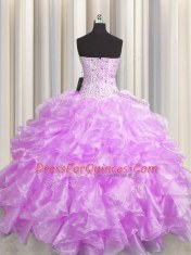 Visible Boning Zipper Up Sweetheart Sleeveless Zipper Vestidos de Quinceanera Lilac Organza