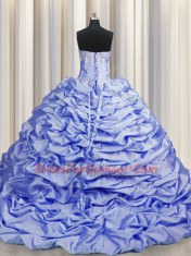 Sweet Brush Train Sleeveless Sweep Train Beading and Pick Ups Lace Up Ball Gown Prom Dress
