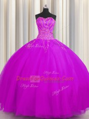 Really Puffy Sleeveless Lace Up Floor Length Beading Quinceanera Gown